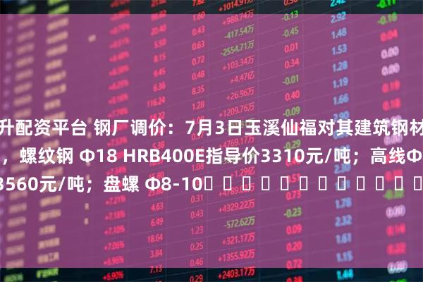 俊升配资平台 钢厂调价：7月3日玉溪仙福对其建筑钢材指导价格上调20元/吨，螺纹钢 Φ18 HRB400E指导价3310元/吨；高线Φ8-10 HPB300 指导价 3560元/吨；盘螺 Φ8-10																								HRB400E指导价 3560元/吨。