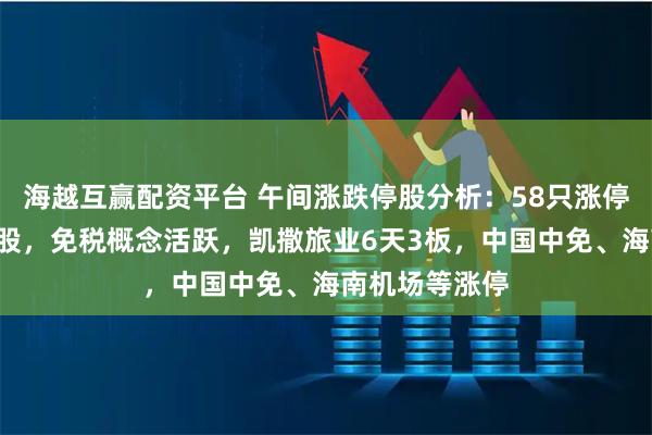 海越互赢配资平台 午间涨跌停股分析：58只涨停股、2只跌停股，免税概念活跃，凯撒旅业6天3板，中国中免、海南机场等涨停